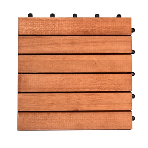 Pemberly Row Premium Plantation Teak Interlocking Deck Tile - 12 Slats