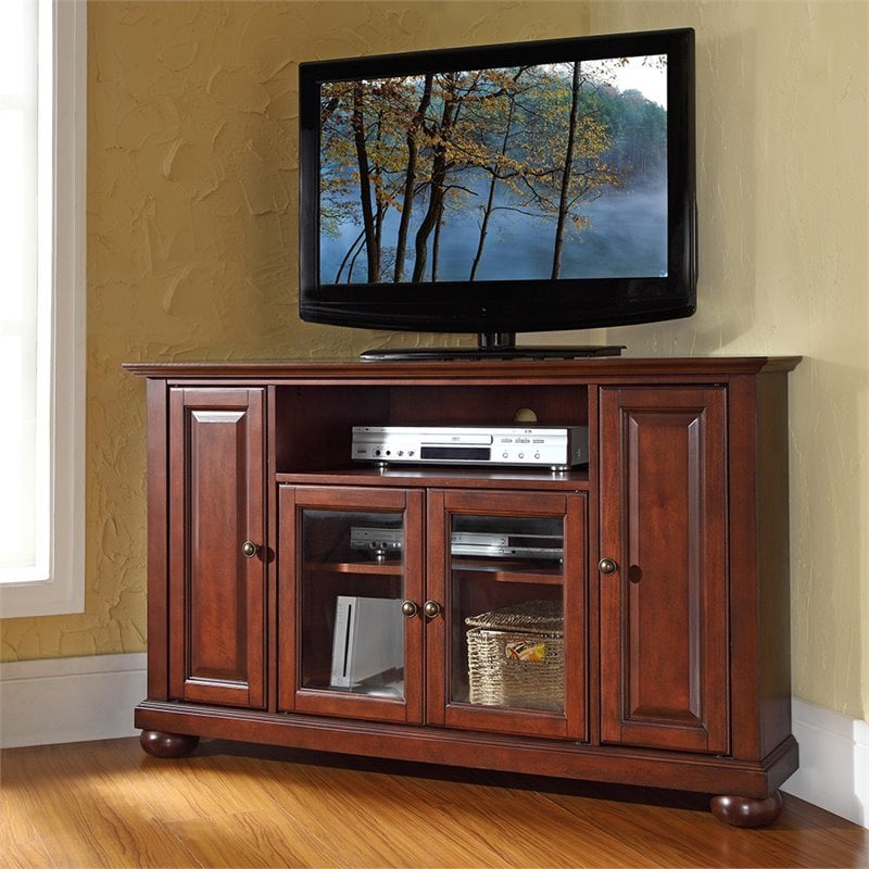 Pemberly Row Traditional Wood Corner TV Stand for TVs up to 47.75