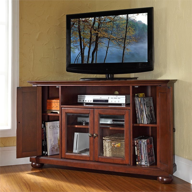 Pemberly Row Traditional Wood Corner TV Stand for TVs up to 47.75