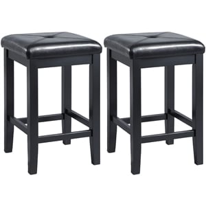 Pemberly Row 24.25&quotH Wood/Faux Leather Square Counter Stool in Black (Set of 2)