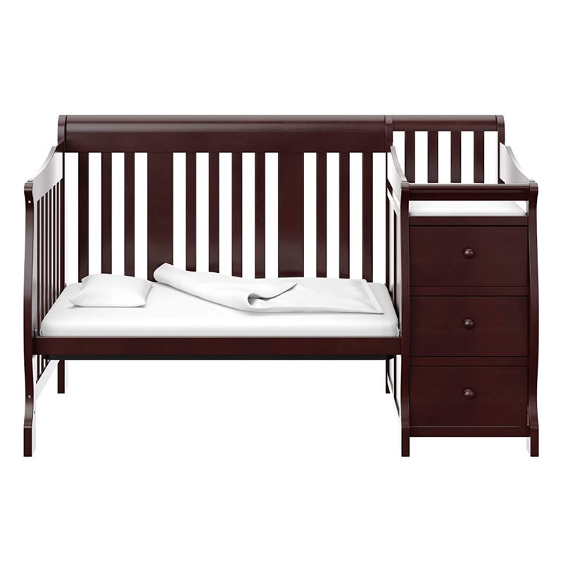 Pemberly Row Wood Chocolate 4-in-1 Convertible Crib and Changing Table Set
