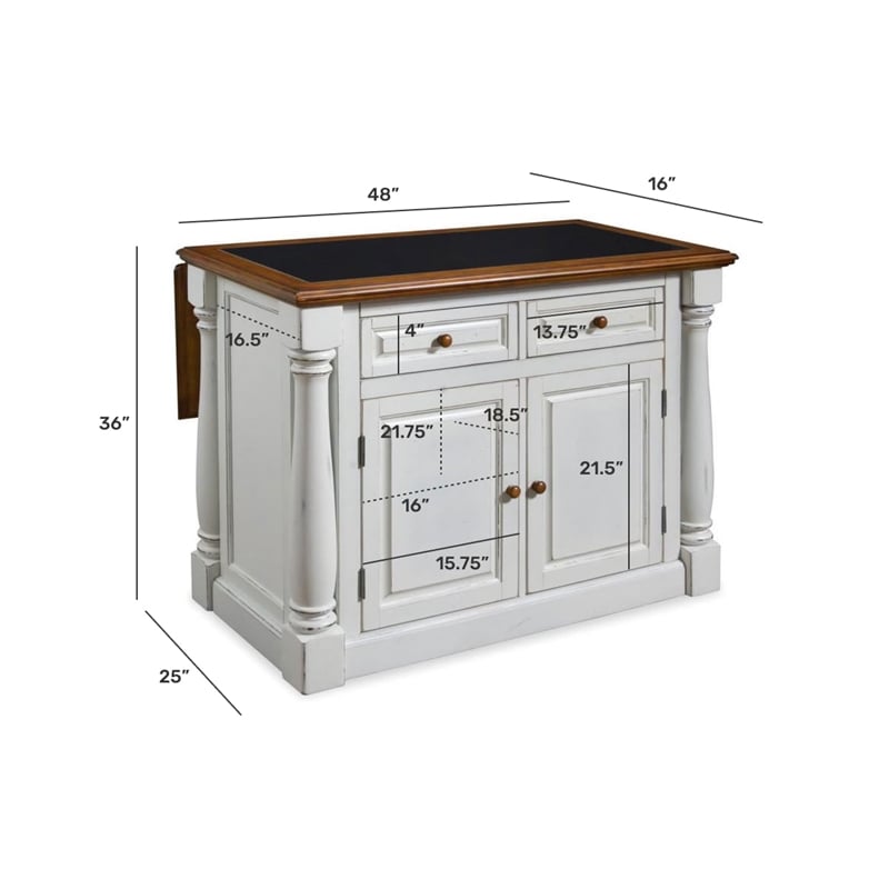 Pemberly Row Farmhouse Wood Kitchen Island with Granite Top in Antique White