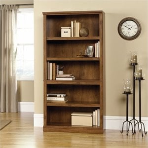 Pemberly Row Traditional Engineered Wood 5-Shelf Bookcase in Oiled Oak