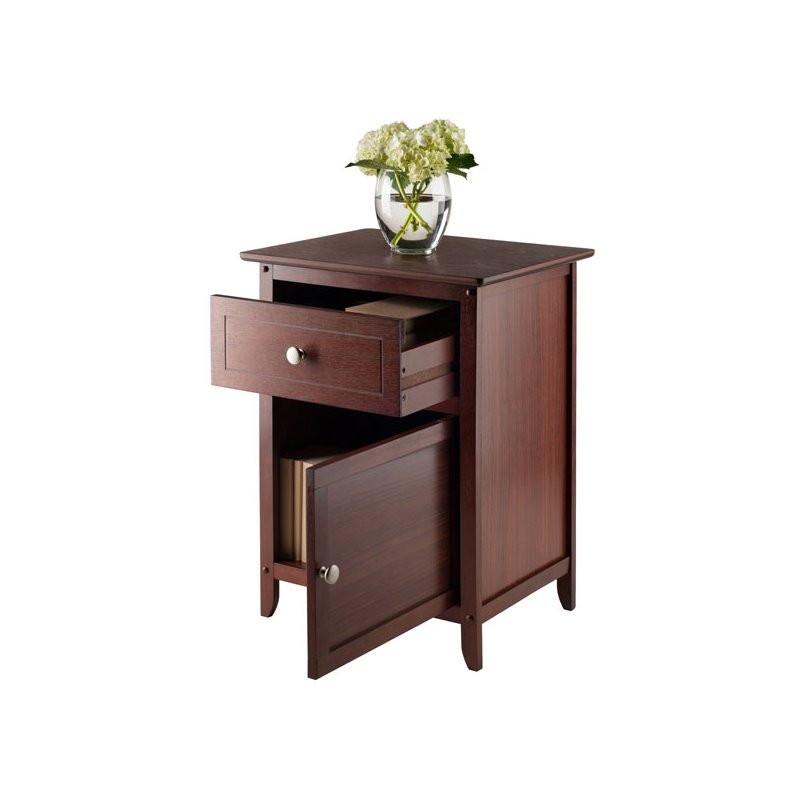 Pemberly Row Transitional Solid Wood Nightstand with Drawer in Walnut