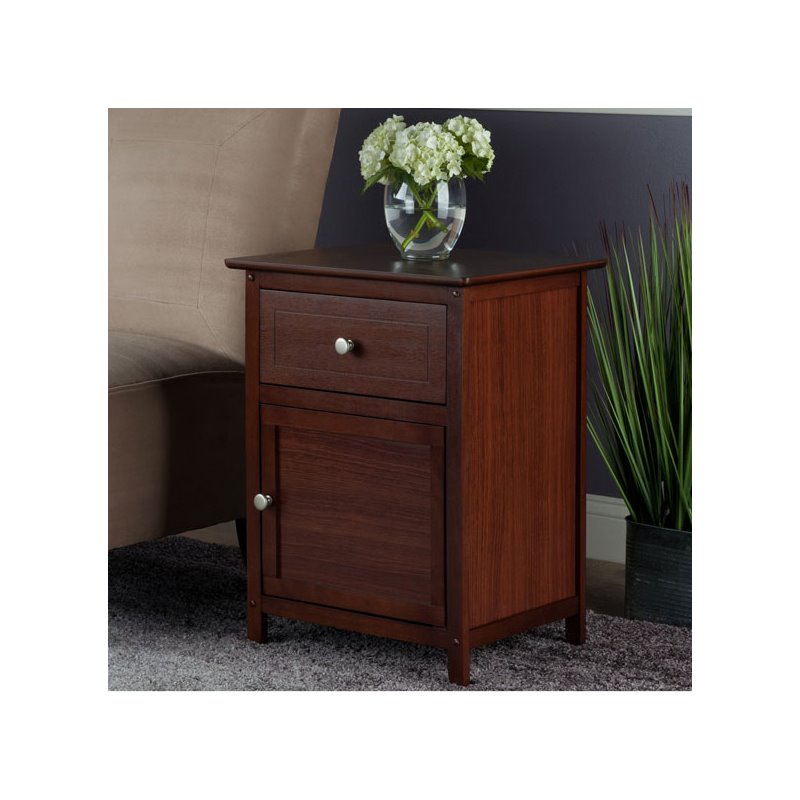 Pemberly Row Transitional Solid Wood Nightstand with Drawer in Walnut