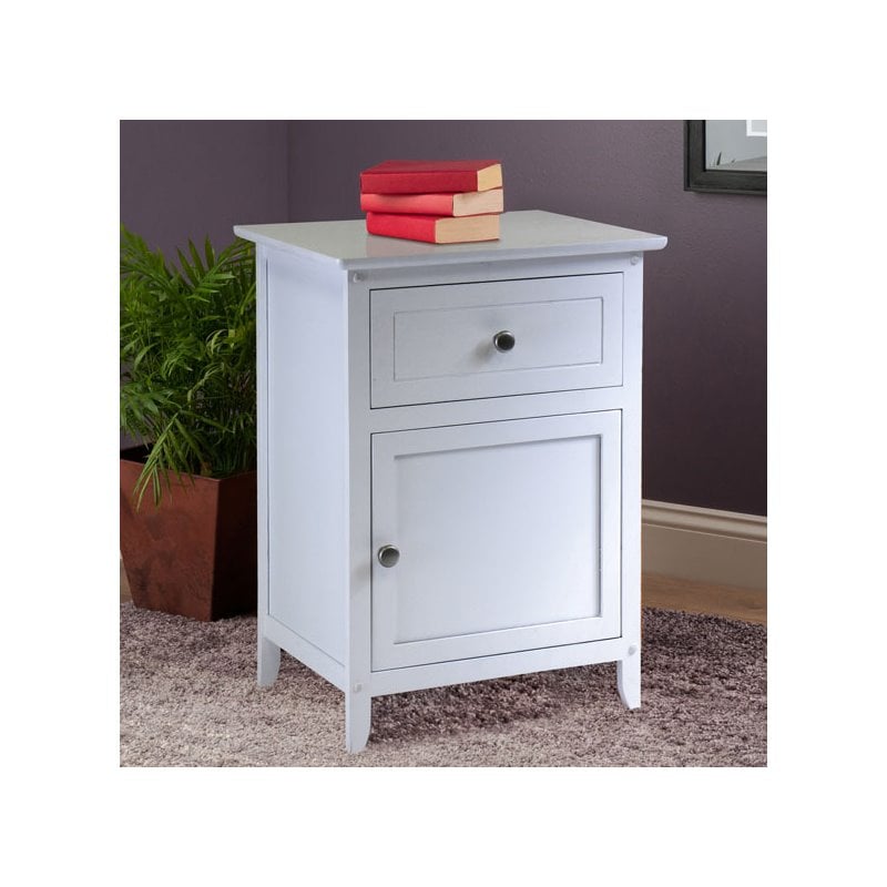 Pemberly Row Solid Wood Nightstand with Drawer and Door in White