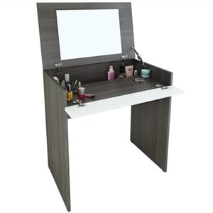 pemberly row wood vanity makeup dressing table convertible to desk in white lacquer and ebony