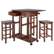 Pemberly Row Solid Wood Space Saver Dinette Set with 2 Square Stools in Teak