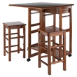Pemberly Row Solid Wood Space Saver Dinette Set with 2 Square Stools in Teak