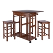 Pemberly Row Solid Wood Space Saver Dinette Set with 2 Square Stools in Teak