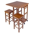 Pemberly Row Solid Wood Space Saver Dinette Set with 2 Square Stools in Teak