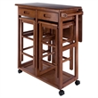 Pemberly Row Solid Wood Space Saver Dinette Set with 2 Square Stools in Teak
