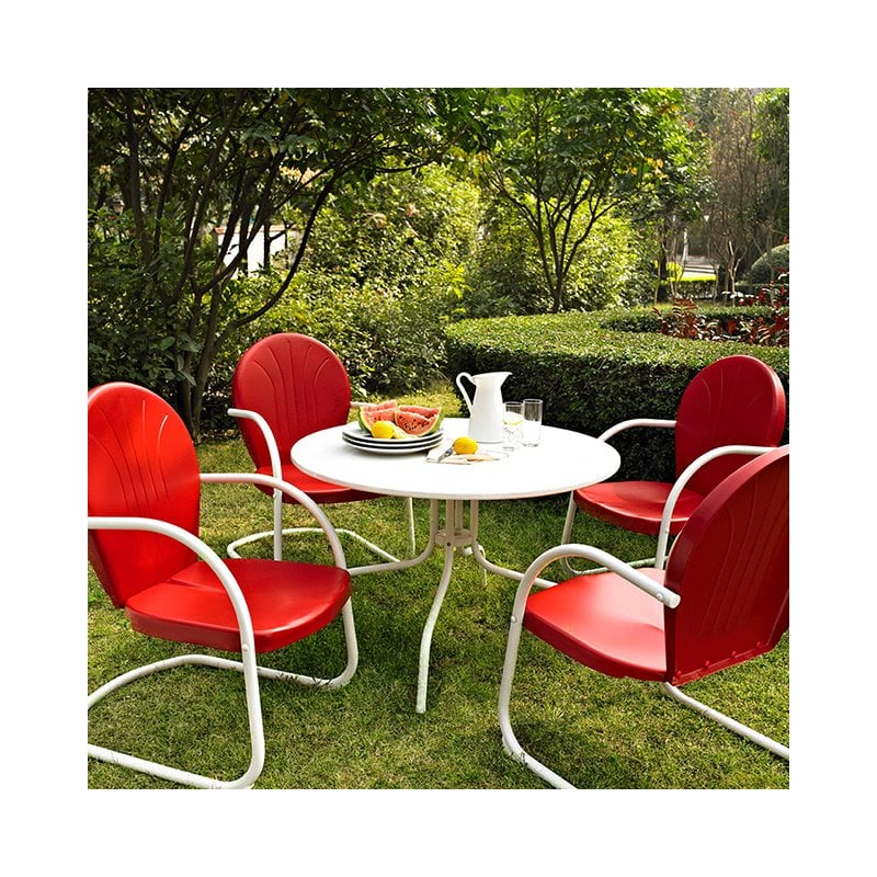 Pemberly Row Outdoor Patio Sturdy Metal Chair in Red