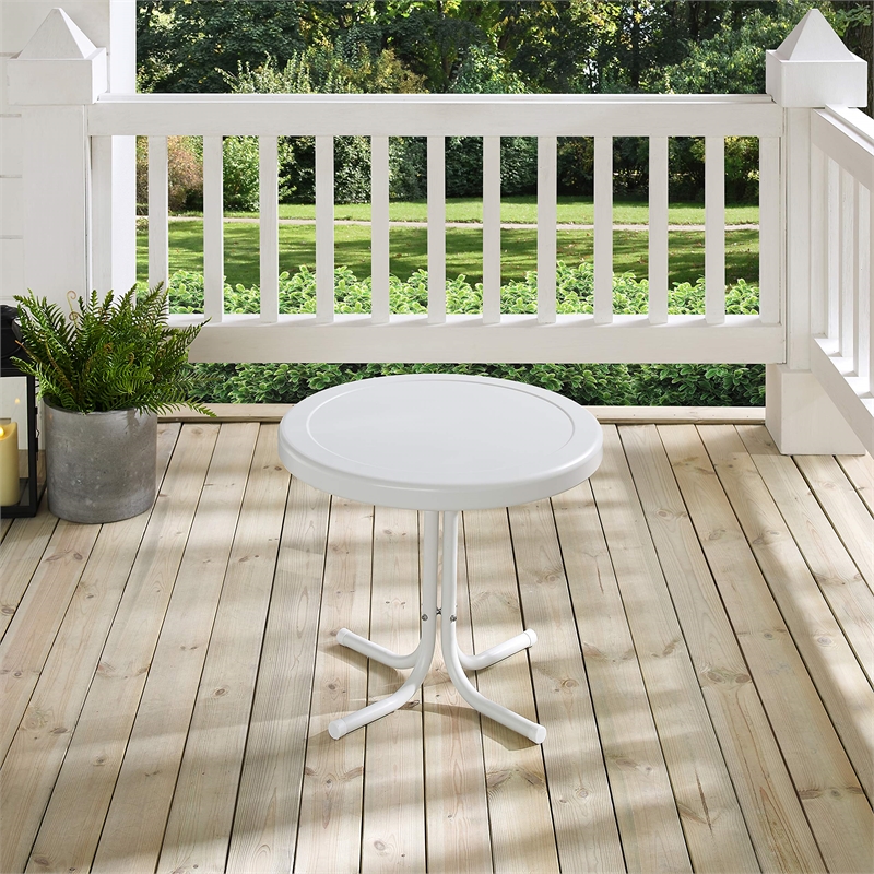 Pemberly Row Modern Sturdy Steel Metal Patio End Table in White