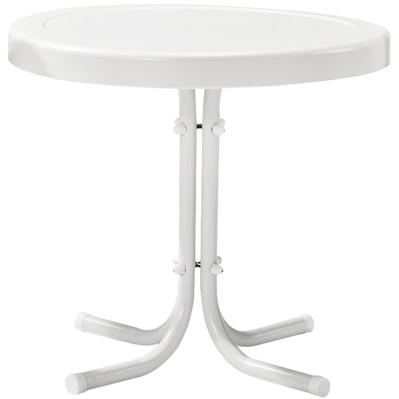 Pemberly Row Modern Sturdy Steel Metal Patio End Table in White