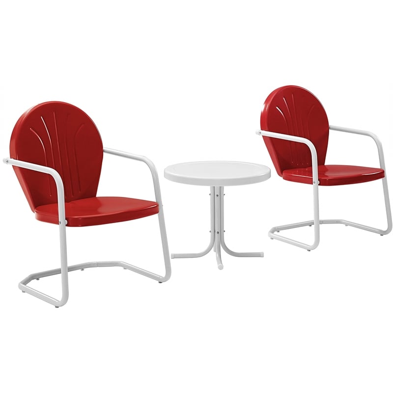 Pemberly Row 3 Metal Outdoor Seating Set in Red