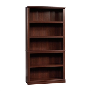 Pemberly Row 5-Shelf Modern Engineered Wood Bookcase in Select Cherry