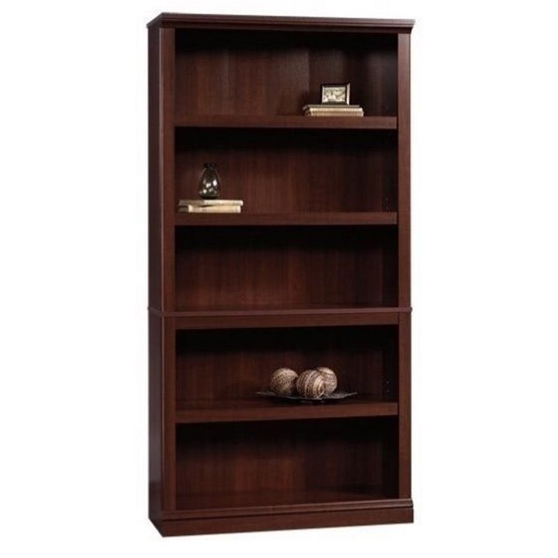 Pemberly Row 5-Shelf Modern Engineered Wood Bookcase in Select Cherry