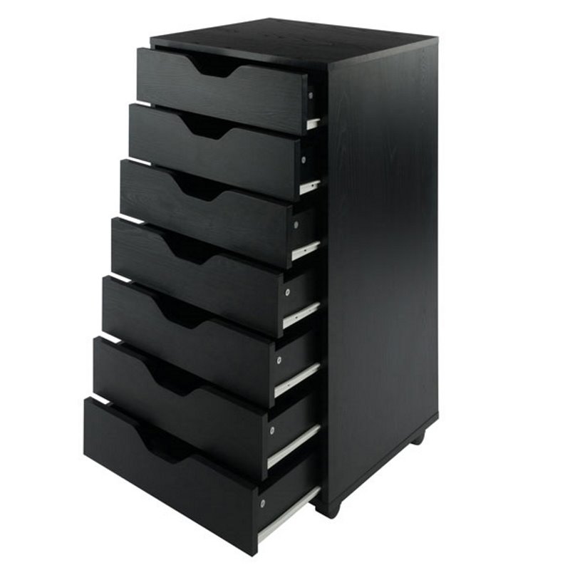 Pemberly Row 7-Drawer Modern Composite Wood Storage Cabinet in Black