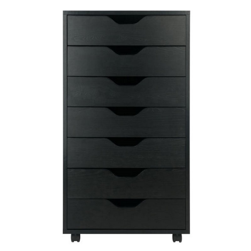 Pemberly Row 7-Drawer Modern Composite Wood Storage Cabinet in Black