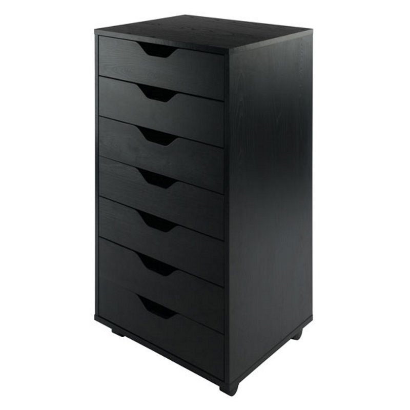 Pemberly Row 7-Drawer Modern Composite Wood Storage Cabinet in Black