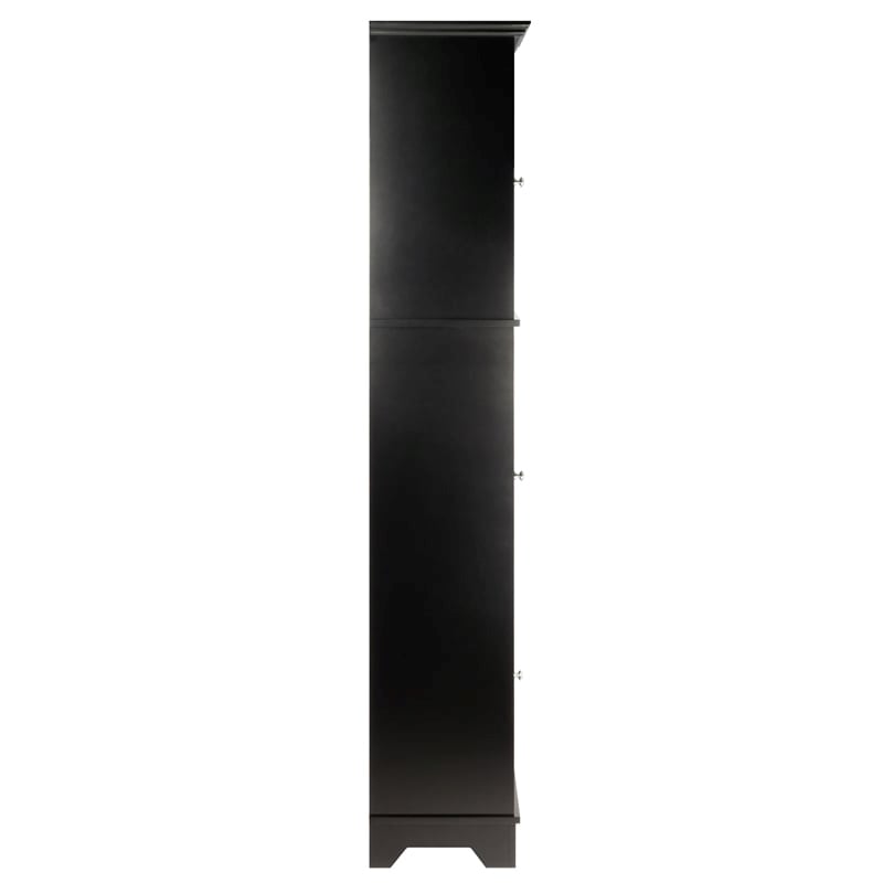 Pemberly Row Adjustable Shelf Modern Solid Wood Tall Linen Cabinet in Black