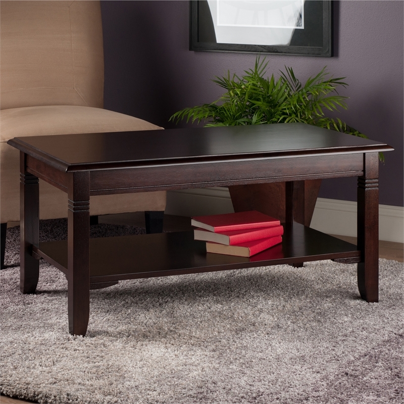 Pemberly Row Transitional Solid Wood Coffee Table in Cappuccino