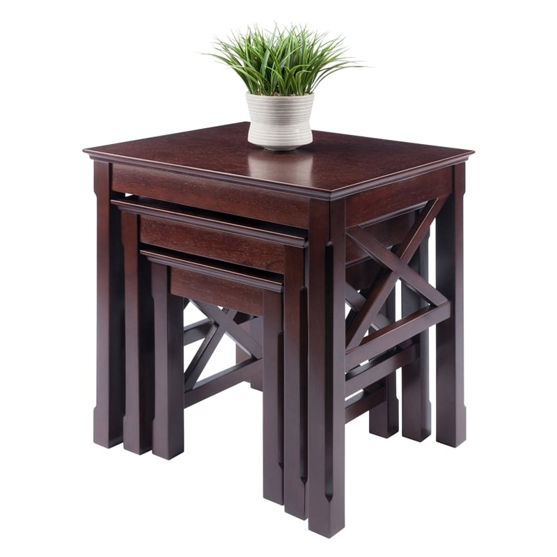 Pemberly Row 3-Piece Transitional Solid Wood Nesting Table in Cappuccino