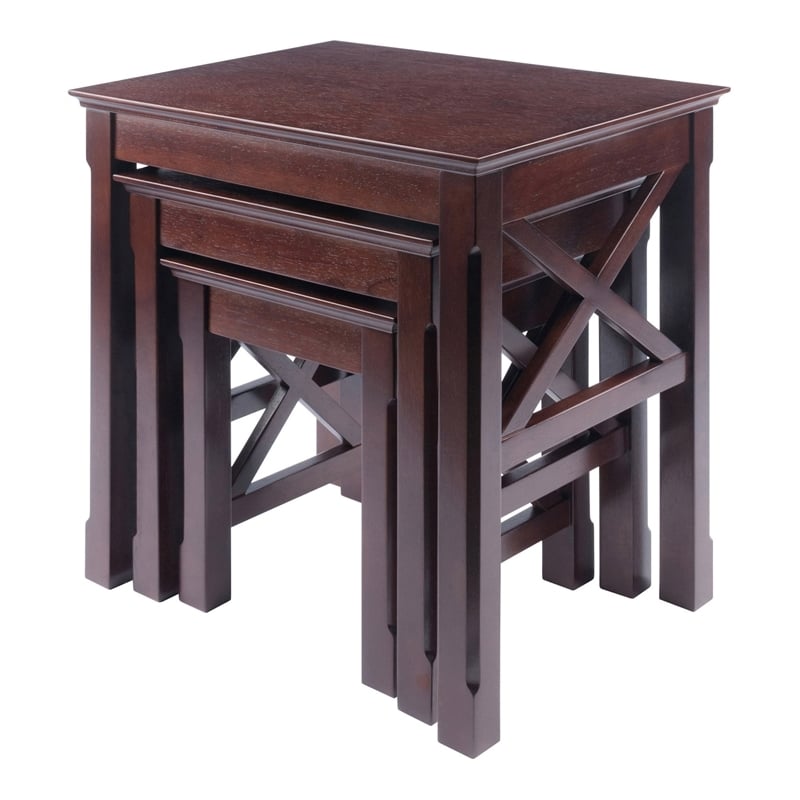 Pemberly Row 3-Piece Transitional Solid Wood Nesting Table in Cappuccino