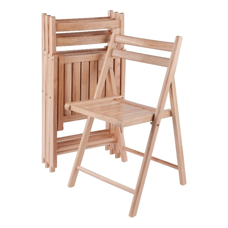 Pemberly Row Transitional Solid Wood Folding Chair Set in Natural