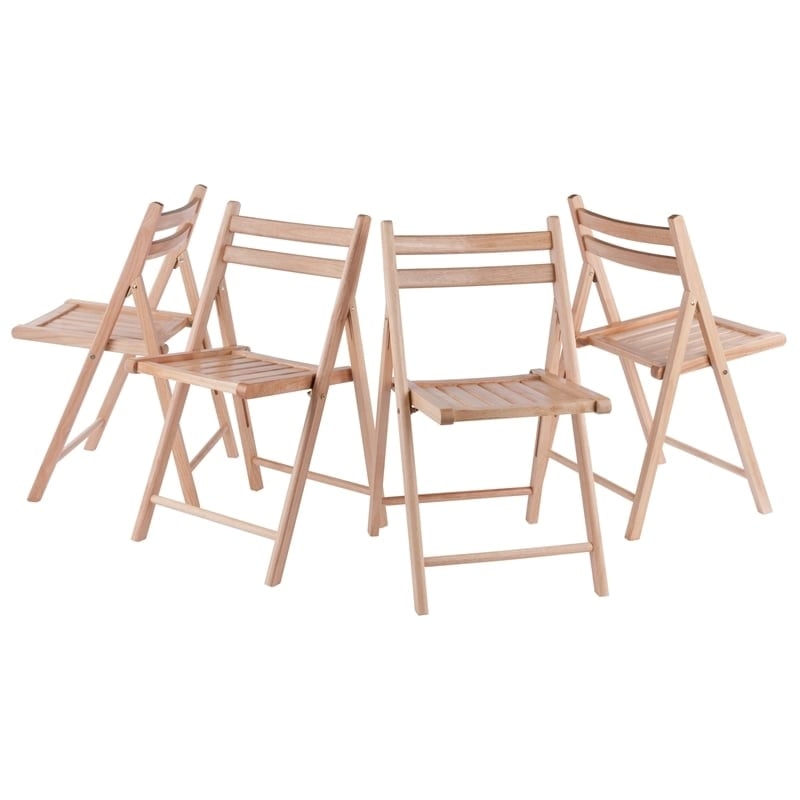 Pemberly Row Transitional Solid Wood Folding Chair Set in Natural (Set of 4)
