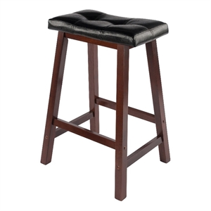 Pemberly Row 24.84&quot Solid Wood/Faux Leather Stool in Antique Walnut/Black