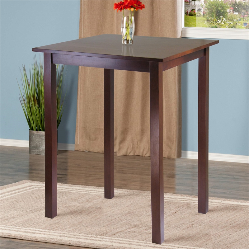 Pemberly Row Square Transitional Solid Wood Pub Table in Antique Walnut
