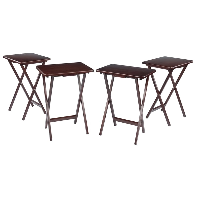 Pemberly Row Rectangle Transitional Solid Wood TV Table in Walnut (Set of 4)