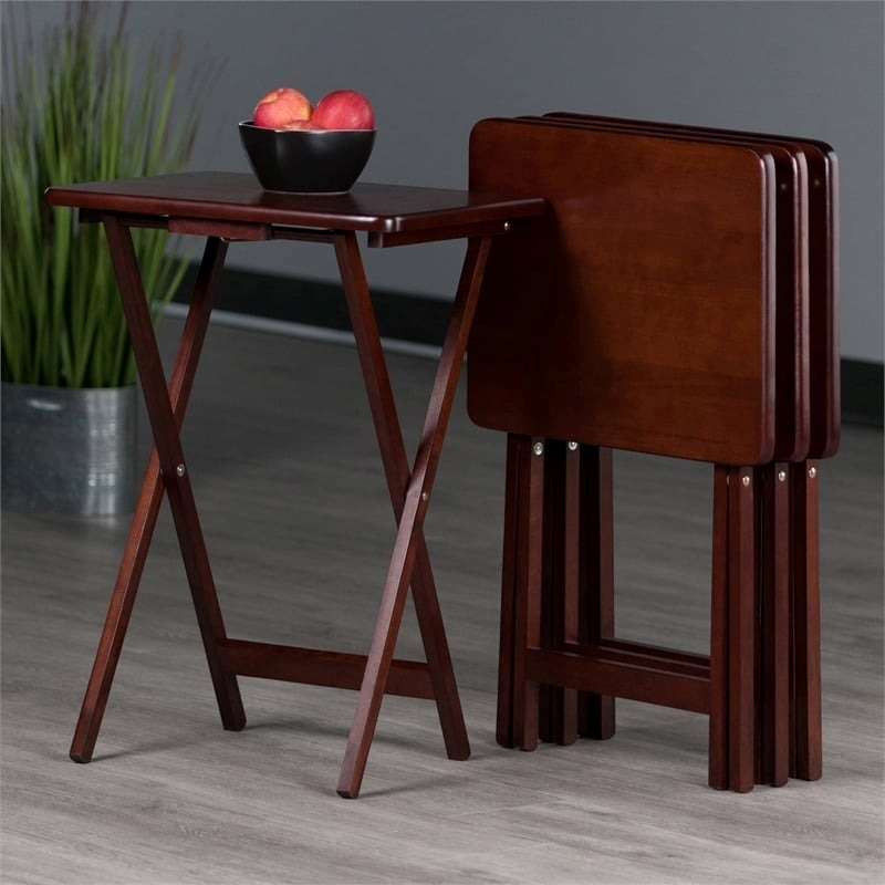 Pemberly Row Rectangle Transitional Solid Wood TV Table in Walnut (Set of 4)