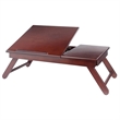 Pemberly Row Solid Wood Lap Desk Flip Top w/ Drawer and Foldable Legs in Walnut