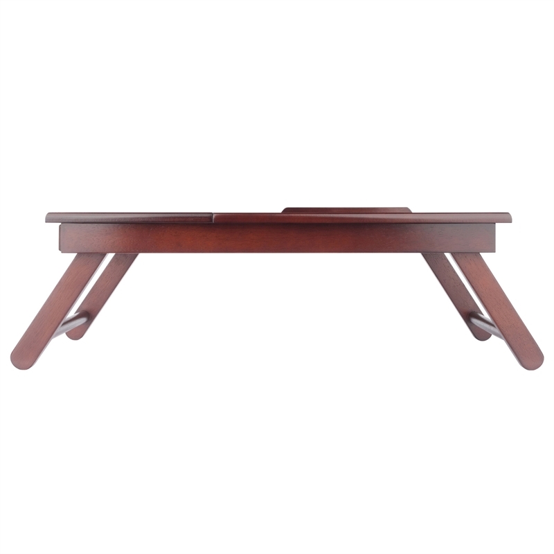 Pemberly Row Solid Wood Lap Desk Flip Top w/ Drawer and Foldable Legs in Walnut