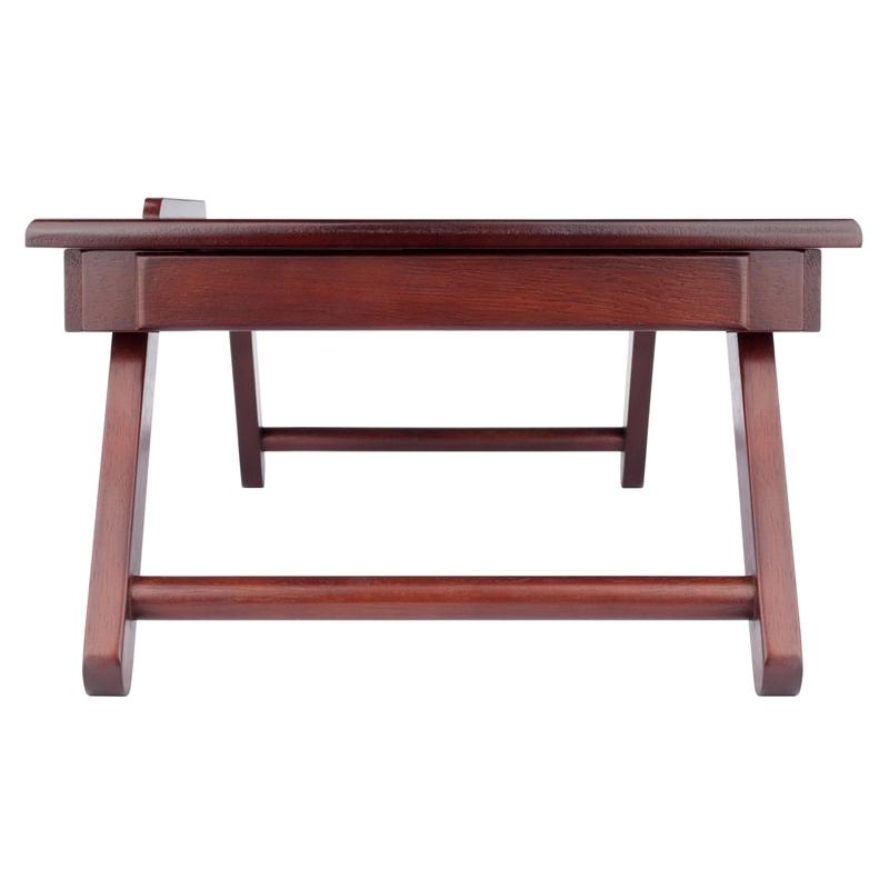 Pemberly Row Solid Wood Lap Desk Flip Top w/ Drawer and Foldable Legs in Walnut