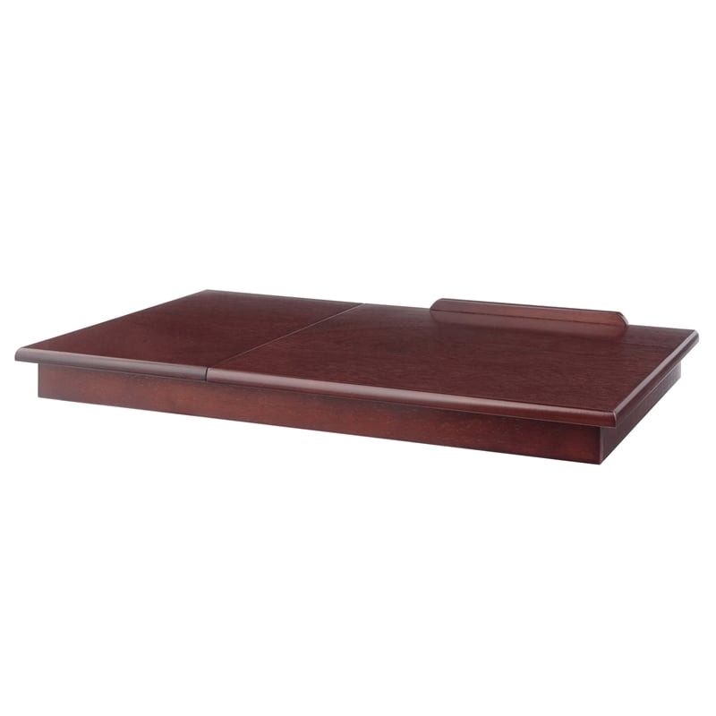 Pemberly Row Solid Wood Lap Desk Flip Top w/ Drawer and Foldable Legs in Walnut