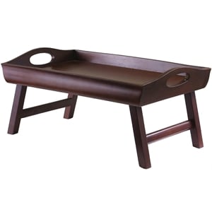 Pemberly Row Transitional Solid Wood Bed Tray with Foldable Legs in Walnut