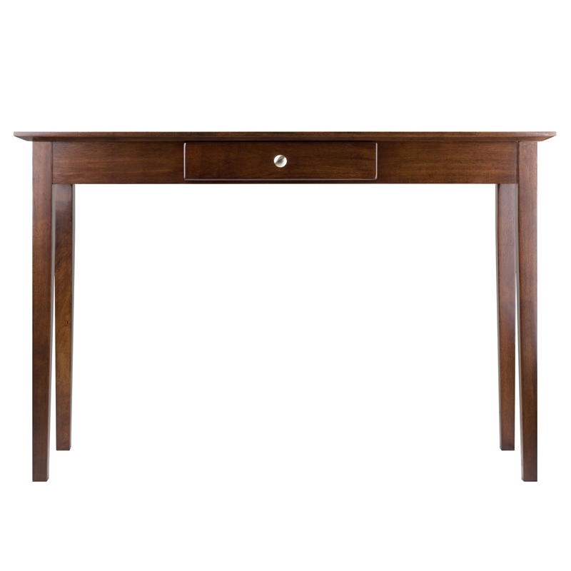 Pemberly Row Transitional Solid Wood Console Table with 1 Drawer in Walnut