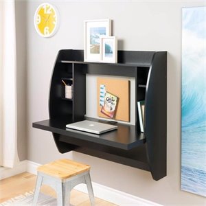 pemberly row floating computer desk with storage in black