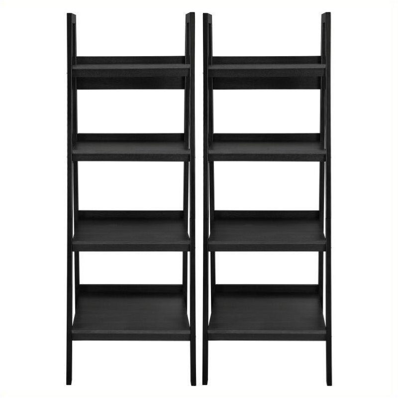 Pemberly Row 4 Shelf Ladder Bookcase in Black (Set of 2)