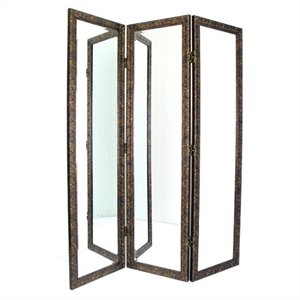 pemberly row mirrored room divider in brown and gold