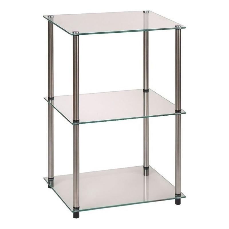 Pemberly Row 3 Shelves Transitional Glass Lamp Table in Clear
