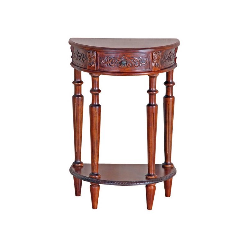 Pemberly Row Half Moon Wall Table in Dual Walnut Stain