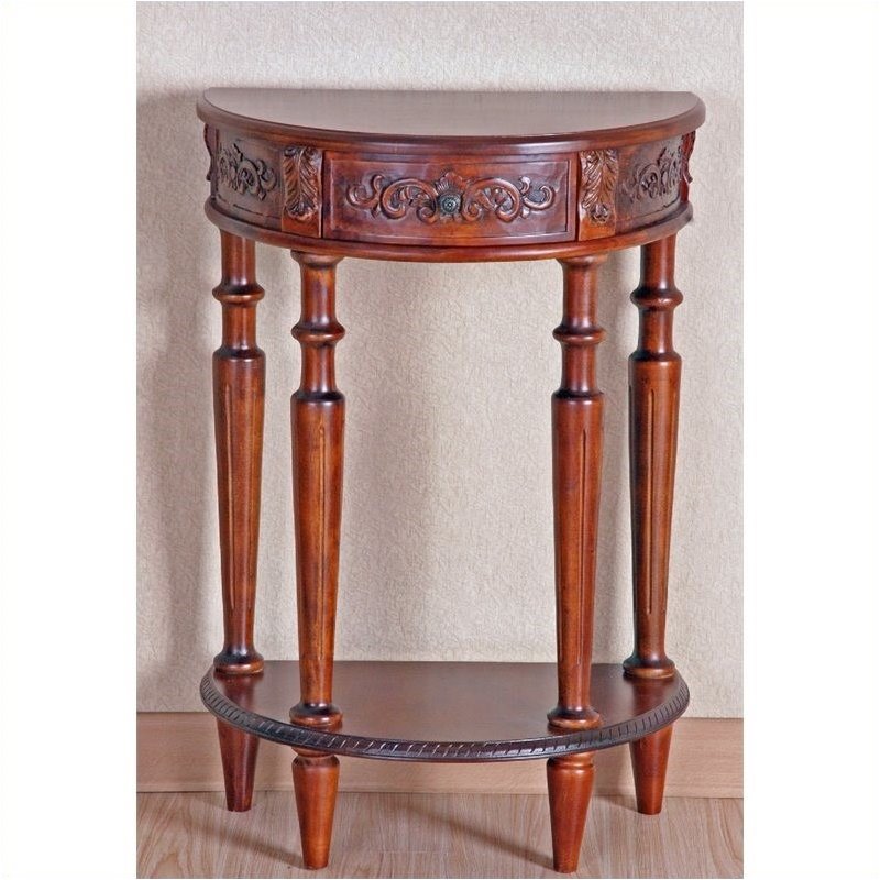 Pemberly Row Half Moon Wall Table in Dual Walnut Stain