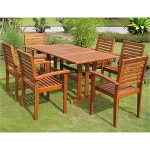 Pemberly Row 7 Piece Wood Patio Dining Set