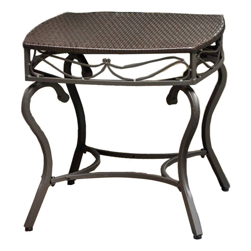 Pemberly Row Metal Patio Side Table in Chocolate/Matte Brown