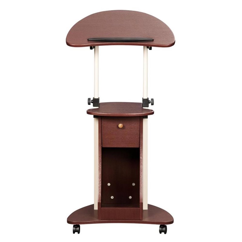 Pemberly Row Sit-to-Stand Rolling Laptop Cart With Storage in Chocolate